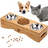 Pet cat bowl shelf pet bowl puppy and cat feed bowl of bamboo pets three bowls feeder