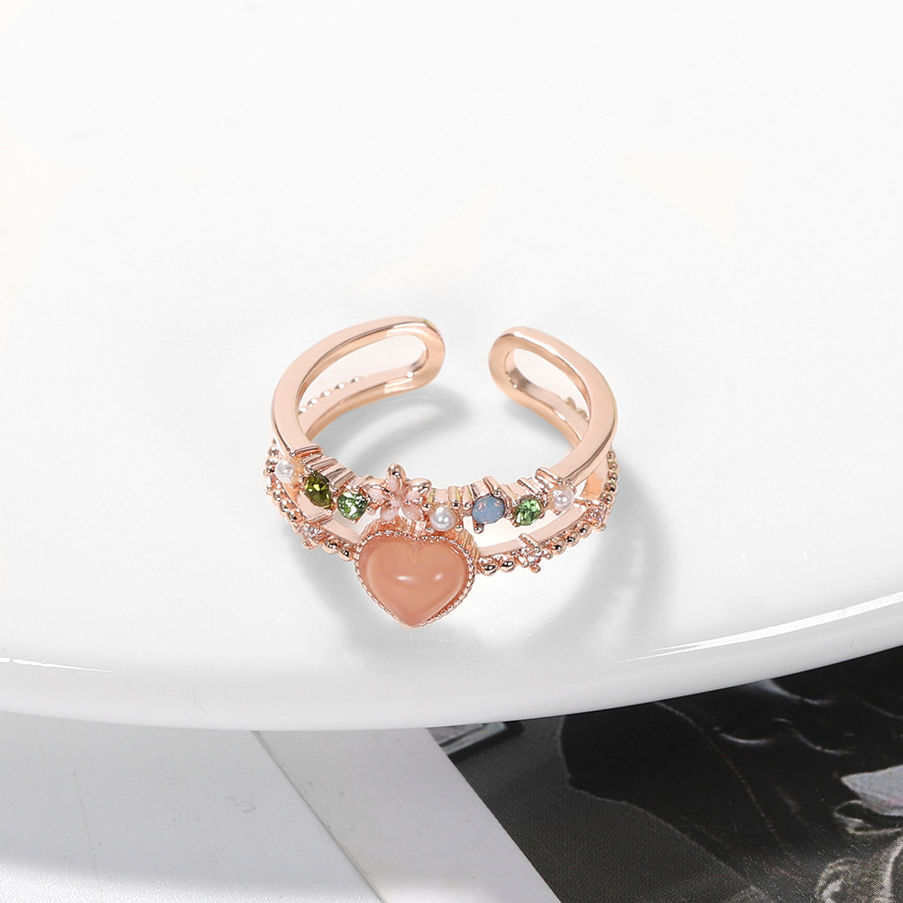Korean fashion flower open ring new artificial gem diamond love ringpicture3
