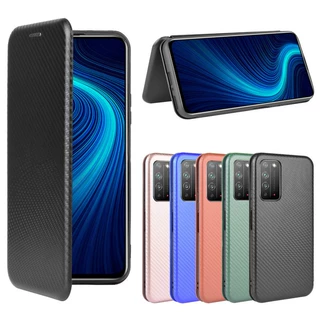 适用荣耀X10碳纤维翻盖手机壳插卡磁吸华为Honor X10保护套商务款