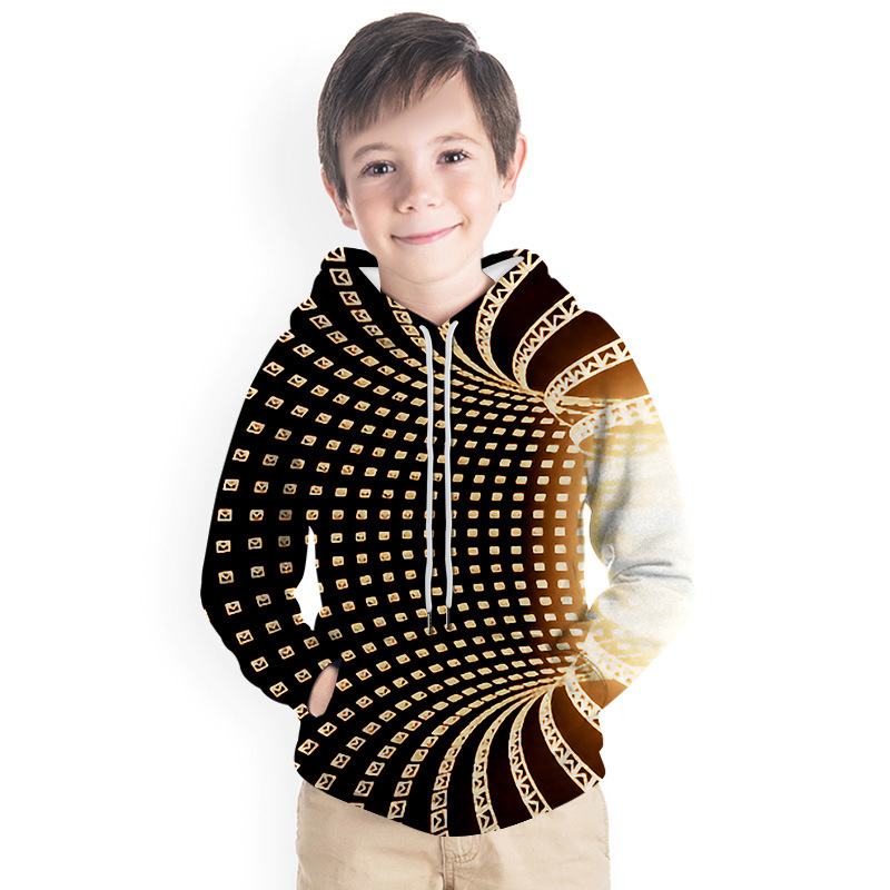 Modischer 3D-Kapuzenpullover für Kinder und Jungen mit farbigem Vortex-Druck