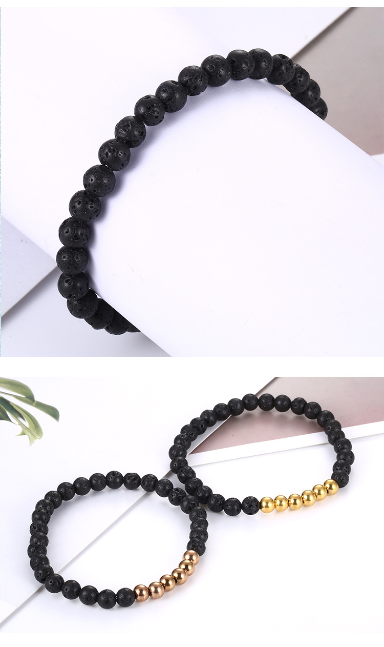 Amazon Wish New Black Volcanic Rock Bracelet Steel Ball Wristband Bracelet Factory Wholesale