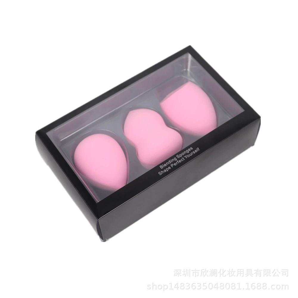 Makeup sponge set, 3-piece water-drop & gourd shapes, non-latex, expands when wet