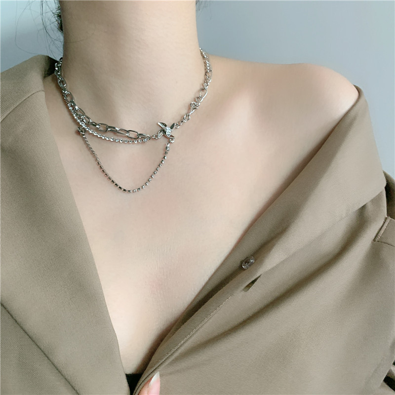 New Korean Double Metal Chain Pearl Windmill Pendant Clavicle Chain Wholesale display picture 2