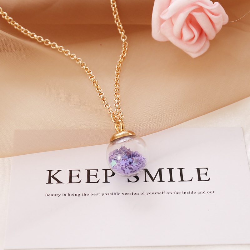 simple fluorescent five-pointed star glass ball pendent necklace