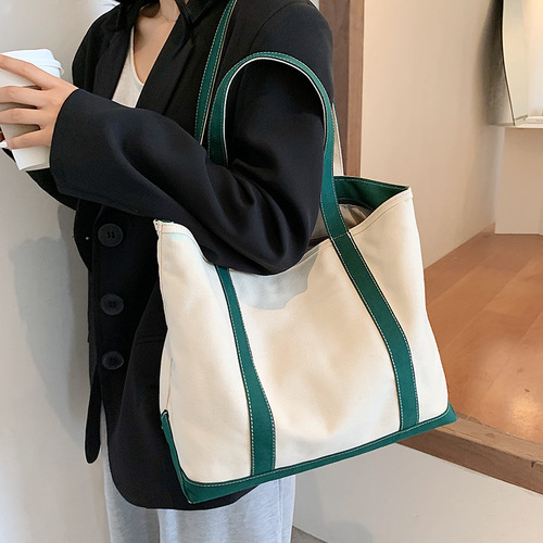 Simple Large Capacity Women's Bag 2024 New Korean Style Trendy Fashion Canvas Shoulder Bag Casual and Versatile Handheld Tote Bag