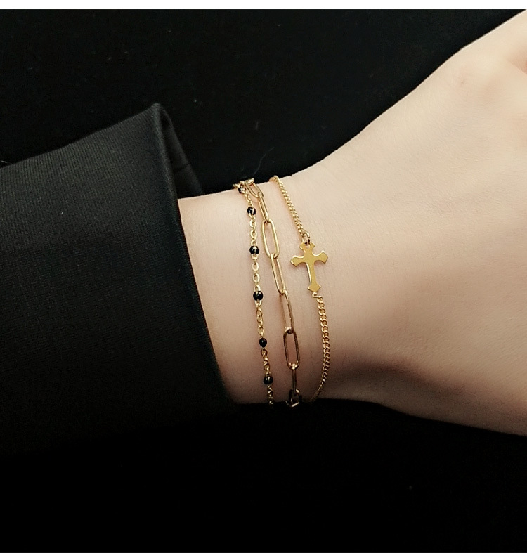 Three-layer Cross Bracelet Titanium Steel Three Layers Of Real Gold No Allergy Wholesale Nihaojewelry display picture 3