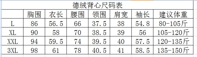 背心尺码表