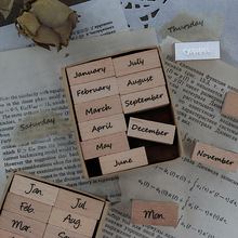 木质英文月份星期印章数字字母手帐日记工具素材复古基础学生用印