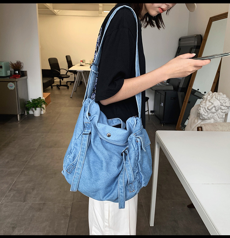 Toile Denim Harajuku Outillage Coréen Simple Sac À Bandoulière De Couleur Unie display picture 2