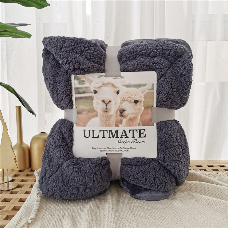 Directo de fábrica de doble capa de lana de cordero manta de franela engrosada coral polar manta de color sólido impreso LOGO al por mayor