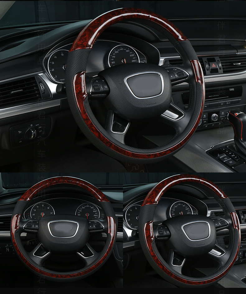 Universal Car Steering Wheel Cover, Non-Slip, Breathable, Carbon Fiber, Peach Wood Grain, Nappa Leather, Four-Season Handlebar Cover, Amazon Cross-Border