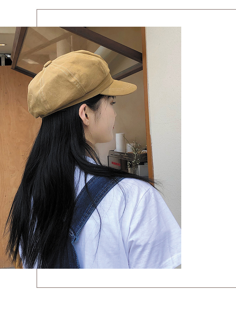 Korean Pure Color Autumn And Winter Sun Octagonal Beret Painter Hat For Ladies display picture 3