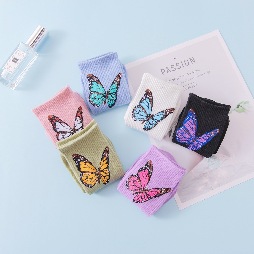 Women's Gender Japanese Style Style Women's Japanese Style Butterfly Cotton Crew Socks A Pair