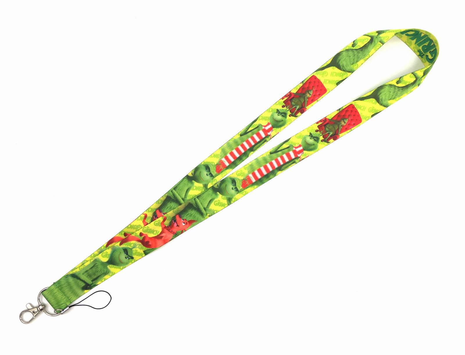 Venta caliente Navidad monstruo Grinch dibujos animados de dibujos animados cubierta de tarjeta de fábrica certificado insignia Halter cordón suministro de comercio exterior