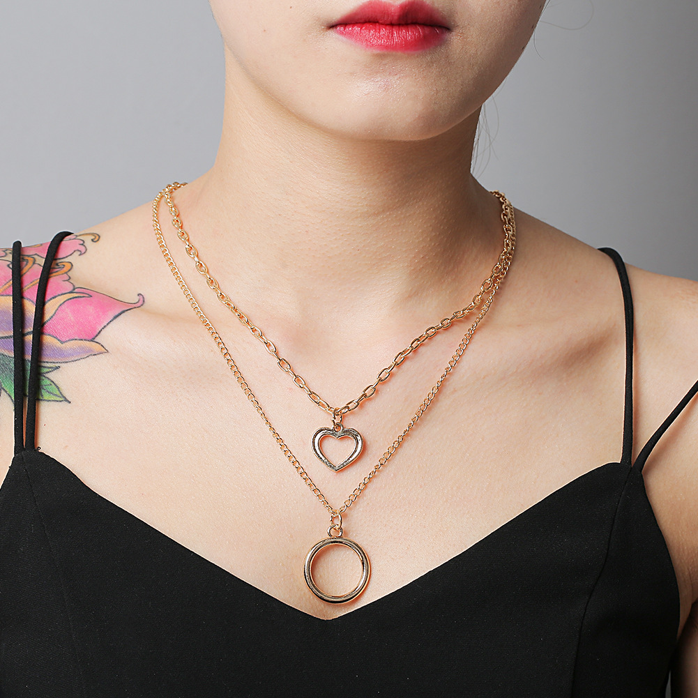 New Fashion Double-layer Retro Hollow Hollow Round Geometric Necklace Pendant For Women Wholesale display picture 2
