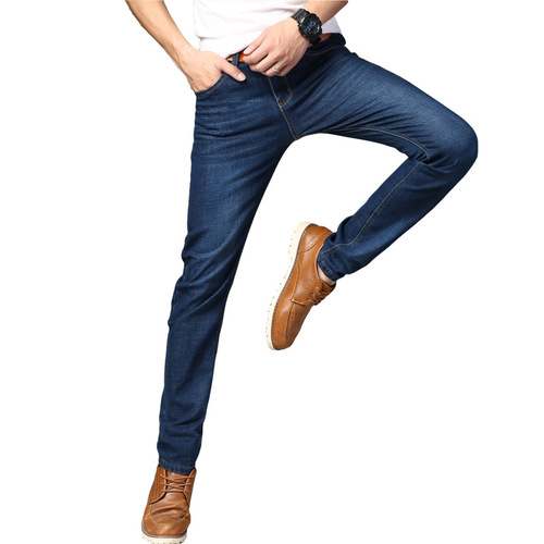 Trendy five-pocket jeans for men, slim fit, regular men's jeans, small straight elastic trousers, low price washable