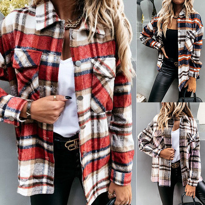 A Europe and the United States Amazon 2021 foreign trade spring new plaid shirt wish hot long sleeve plaid coat