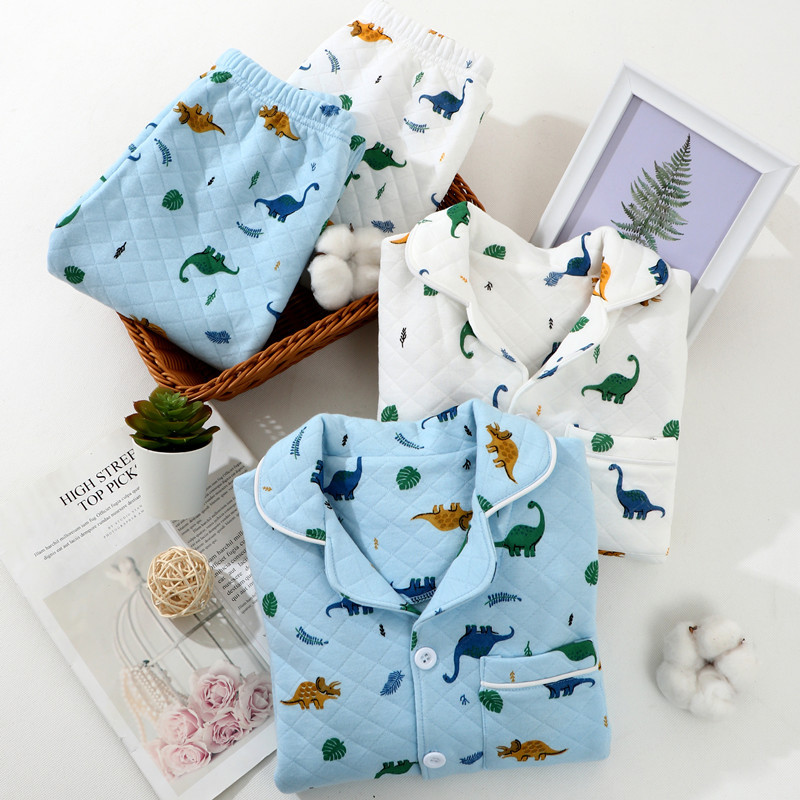 가을과 겨울 어린이 집 옷 클래스 부모 키스 소년면 따뜻한 잠옷 공기 면 2 조각 세트 국경 도매