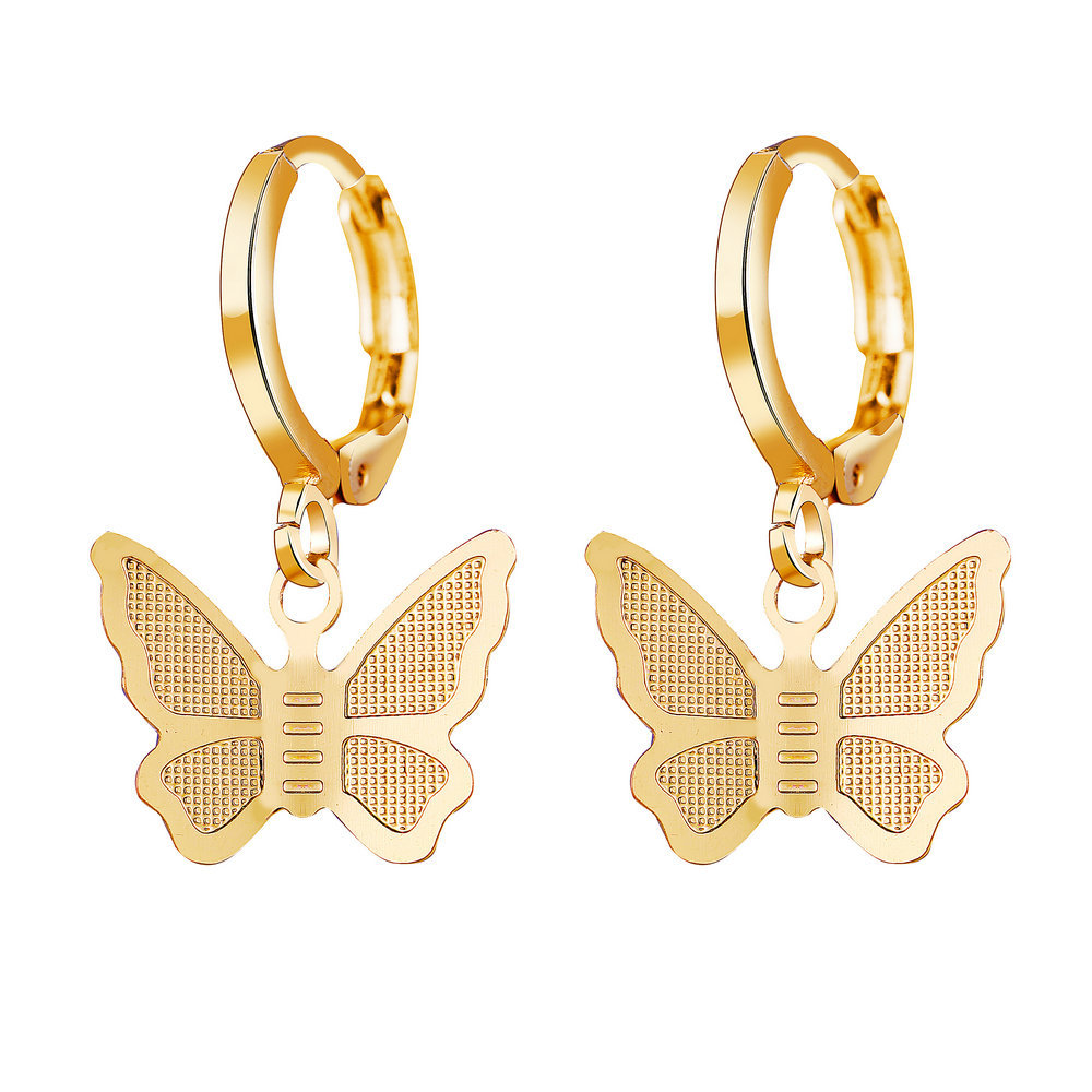 Korean Fashion New Butterfly Pendant Earrings Creative Retro Golden Frosted Metal Earrings Nihaojewely Wholesale display picture 2