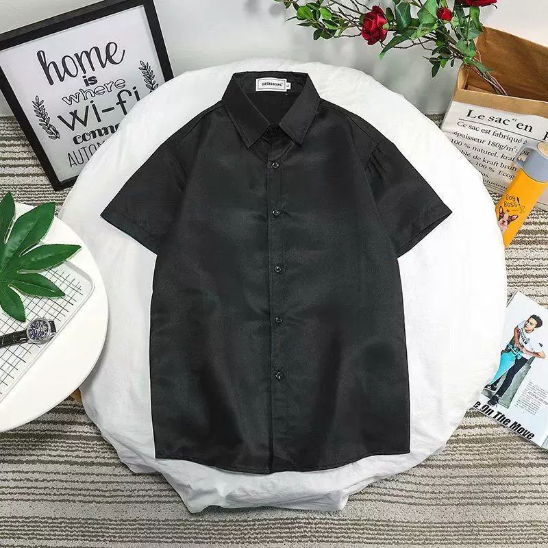 Рубашка slim fit с коротким рукавом, тонкая стильная, лёгкая для лета, размеры S–5XL