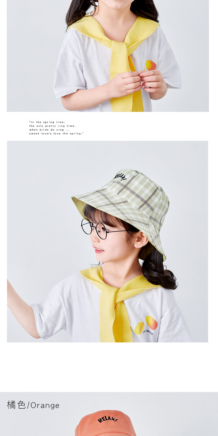 Baby Hats Spring And Summer Plaid Sun Hats Mbroidery Letters Fashion Fisherman Hats Wholesale Nihaojewelry display picture 8