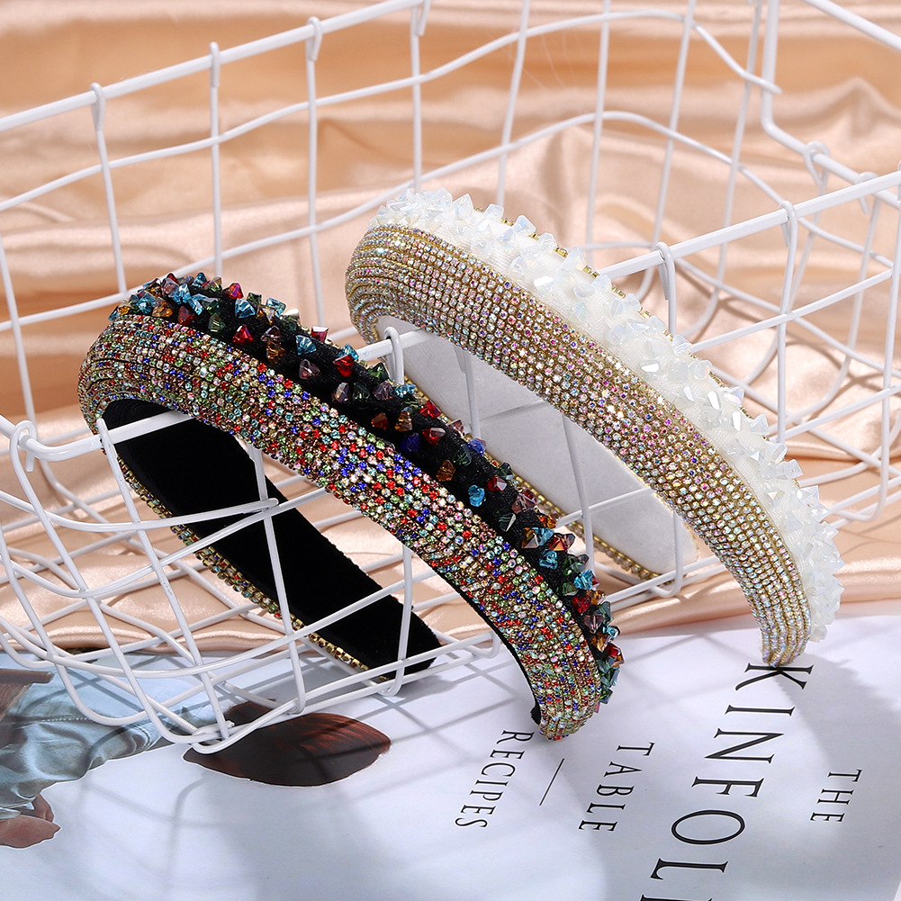 Fashion High-level Trendy Rhinestone Sponge Widened And Thickened Baroque Two-color Headband display picture 4