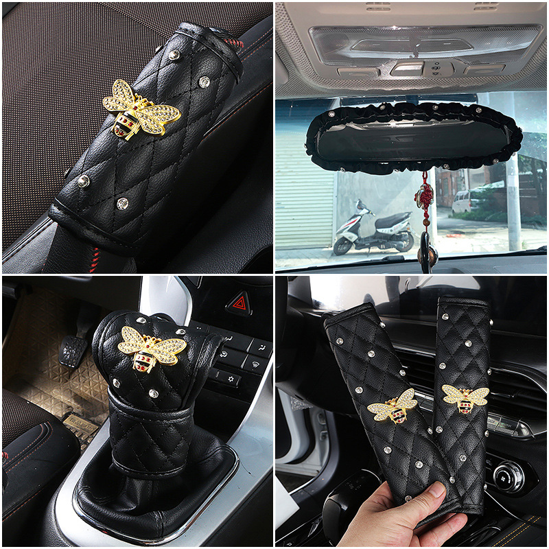 automobile Supplies Set of ornaments Handbrake sleeve Gear handle grip Rearview mirror Safety belt Shoulder protector decorate Four seasons