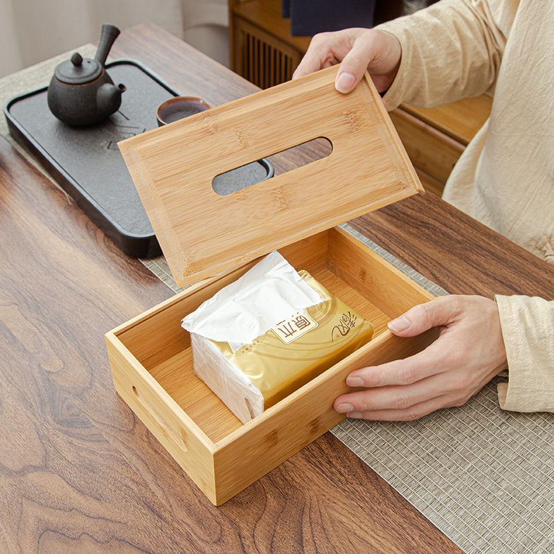 竹木纸巾盒客厅创意日式简约家用抽纸盒多功能收纳餐巾盒卷纸盒|ms