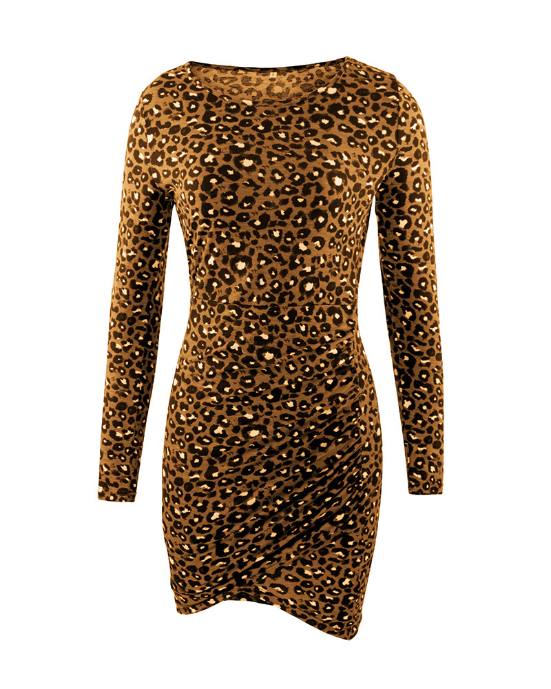 fall leopard print slim dress  NSDY34864