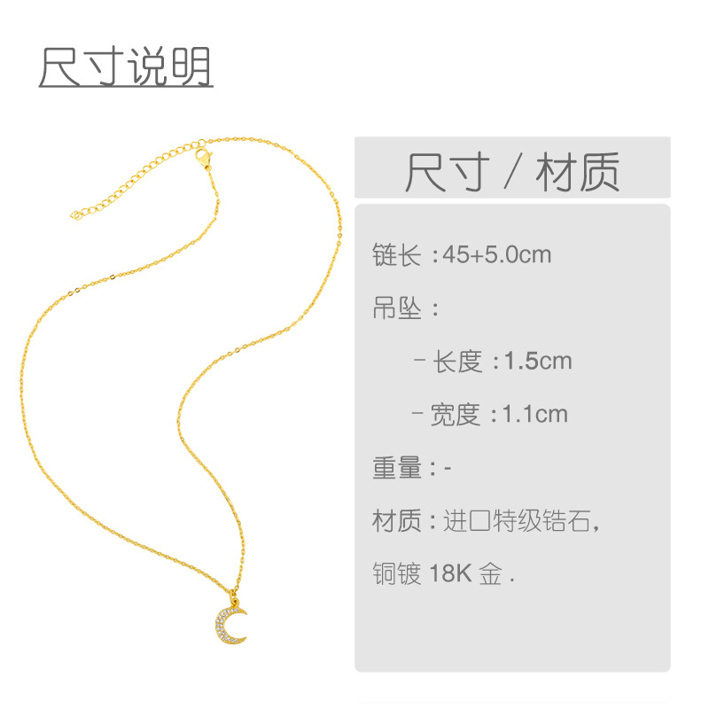 new moon micro-inlaid zircon crescent copper pendant necklace for women wholesale