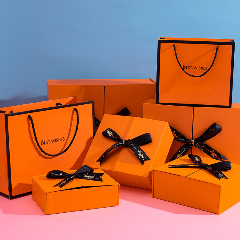 Factory Orange Double-Open Butterfly Bow Gift Box Exquisite Split Gift Box Birthday Cosmetics Qixi Handover Gift Box