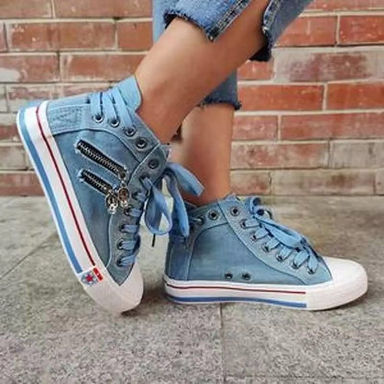 high-top flat lace-up denim shoes  NSYBJ139003