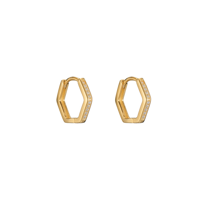 S925 plata esterlina Corea del Sur elegante simple todo partido De seis lados diamante anillo de la oreja elegante personalidad oreja hebilla pendientes joyería femenina