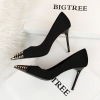 Nightclub thin heel high heel suede shallow mouth metal pointed single shoe high heel shoes