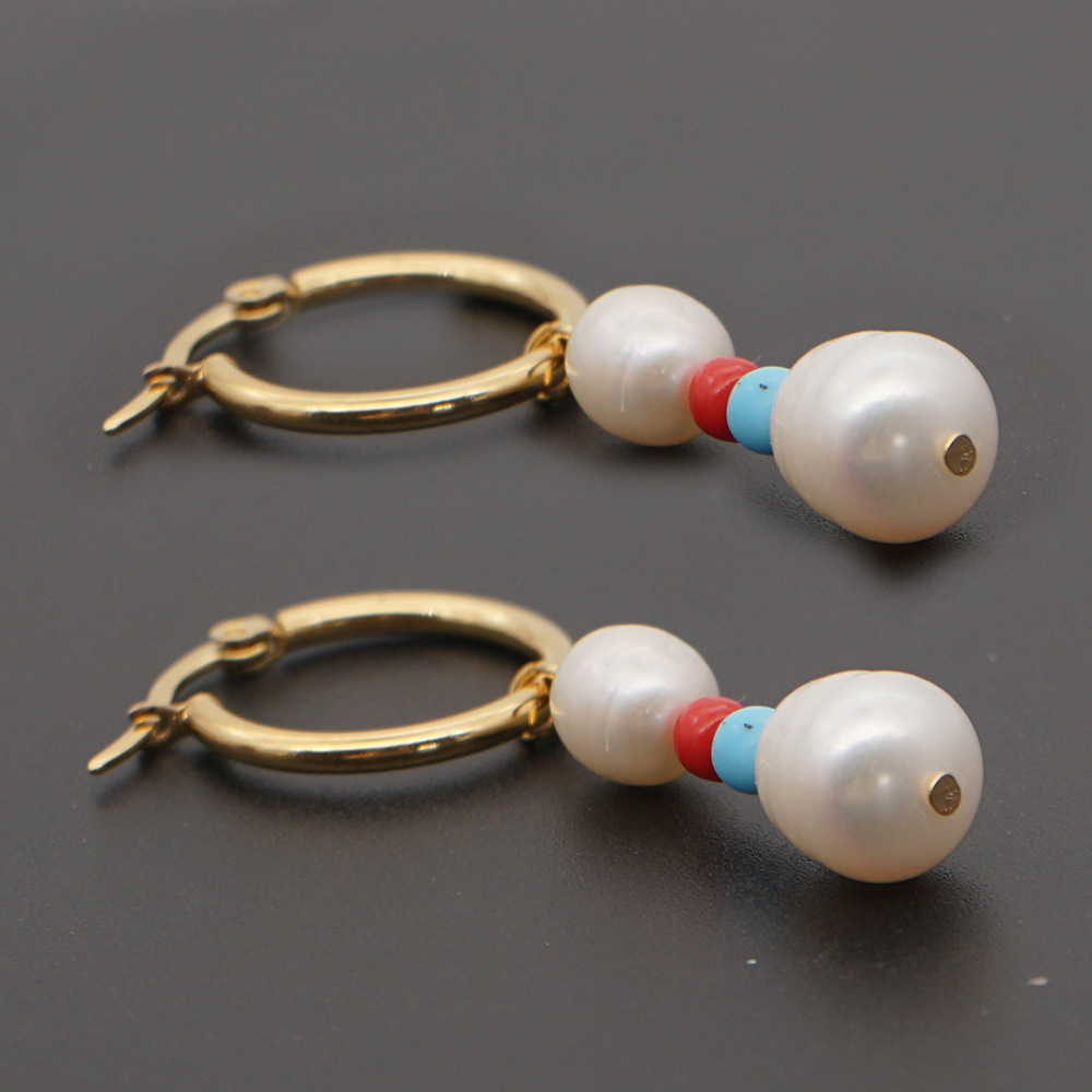 Personality Wild Rice Bead Earrings Original Pearl Hoop Earrings display picture 6