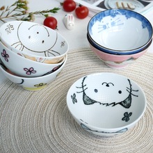 日本进口儿童陶瓷碗不粘饭可爱动物饭碗颗粒不粘白瓷碗