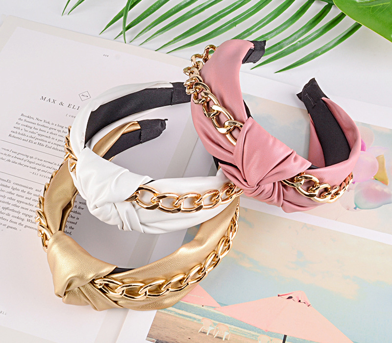 Fashion Chain Broad-sided Knotted Leather Headband display picture 4