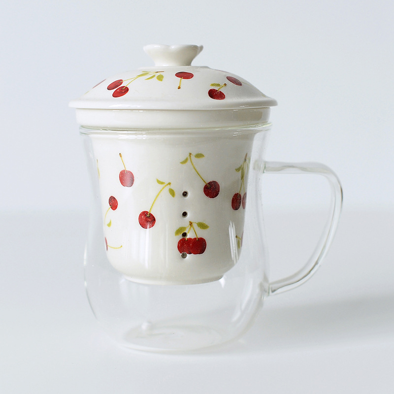 Taza de té original Taza transparente Taza de vidrio resistente a altas temperaturas Taza de té de separación de agua Taza de oficina Taza de cerámica con tapa