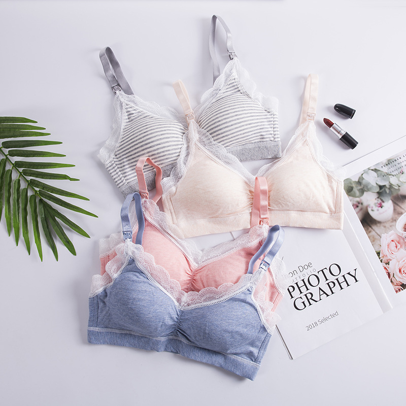 孕妇无缝哺乳文胸聚拢防下垂上开扣胸罩蕾丝无钢圈喂奶期哺乳内衣