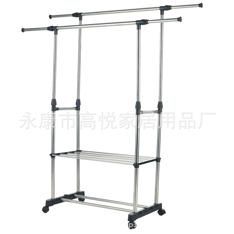 스테인레스 스틸 더블 로드 건조 랙 바닥 행거 건조 랙 모바일 바퀴 텔레스코픽 실내 모바일 행거