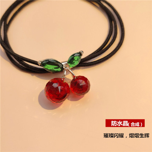 ins sweet cherry hairband hairpin three-piece set Korean elegant crystal cherry rubber band hairband hairpin side clip for women