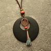 Retro ethnic accessories, copper jewelry, wooden long necklace with tassels, sweater, ethnic style, cotton and linen, new collection