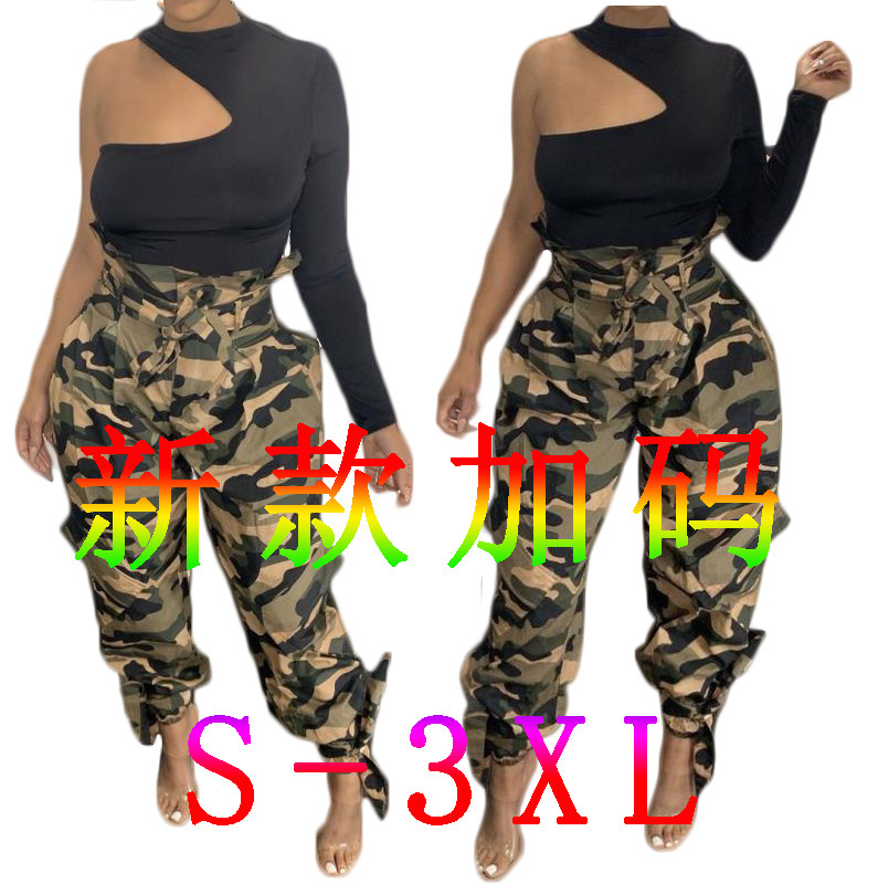 SD0419欧美女装新款跨境电商亚马逊独立站迷彩系绳时尚个性裤
