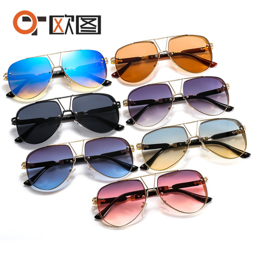 New metal mesh decorated men's sunglasses 2586 ocean color coating trendy European and American style sunglasses