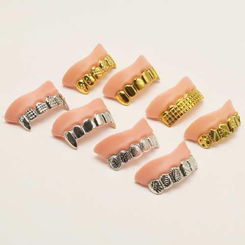 Halloween costume props, electroplated gold and silver dentures, simulated zombie dentures, funny trick braces, trick toys