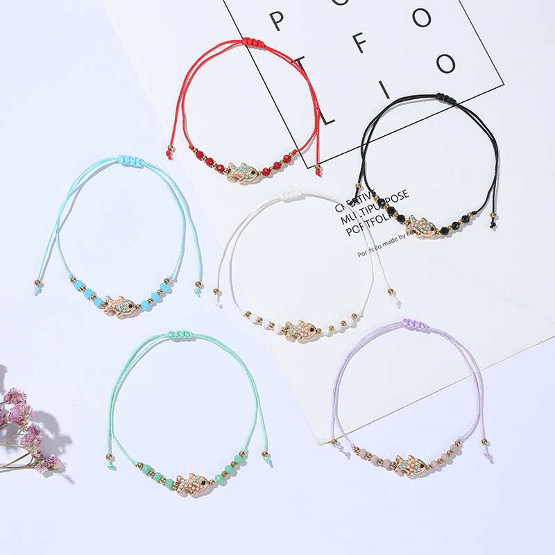 3g Weight Fashion Fish Artificial Crystal Alloy Rope Knitting Women's Bracelets
