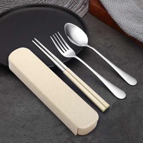 Stainless steel portable tableware set chopsticks spoon set student back-to-school spoon fork chopsticks three-piece set outdoor spoon chopsticks box
