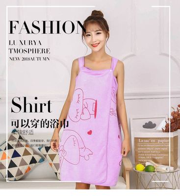 厂家批发百变可穿浴巾 美容院超细纤维 卡通印花女士吊带浴裙外贸|ms