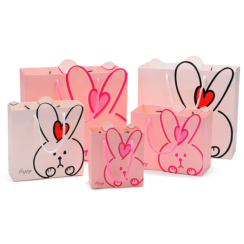 儿童礼品袋礼物袋宝宝满月回礼袋可爱卡通兔子纸袋大中小号手提袋