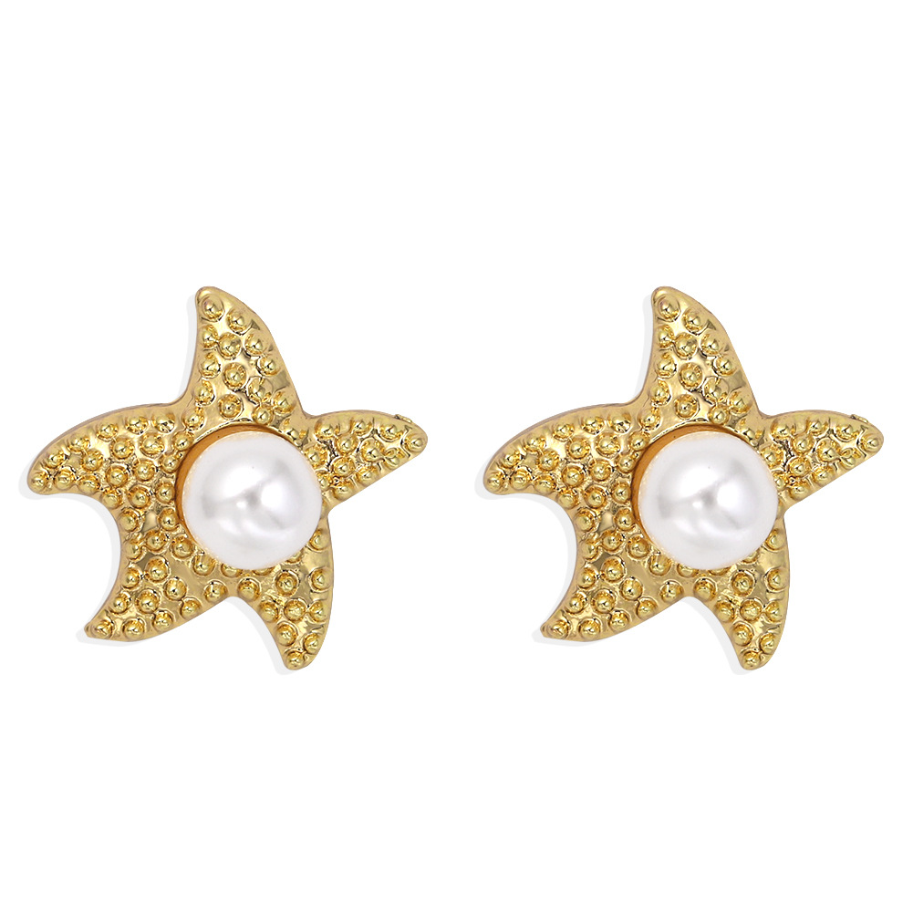 Pure White Pearl Inlaid Starfish Shell Ocean Series Earrings  Wholesale display picture 8